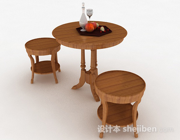设计本圆形小餐桌组合3d模型下载