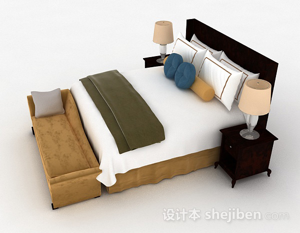 设计本家居木质双人床3d模型下载