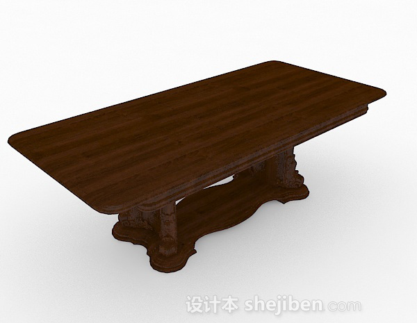 木质长方形餐桌3d模型下载