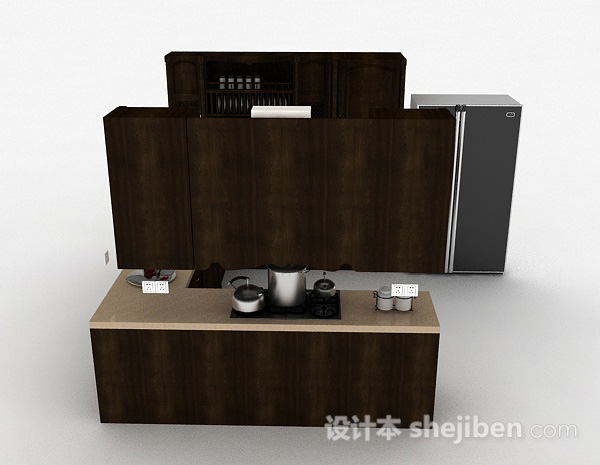 免费欧式风格U型木质整体橱柜3d模型下载