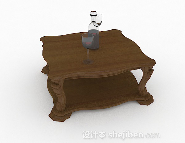 设计本新中式棕色木质茶几3d模型下载