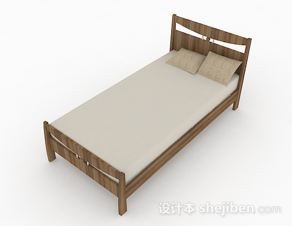 免费棕色木质简约单人床3d模型下载