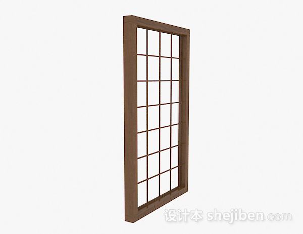 免费棕色木质格子窗3d模型下载