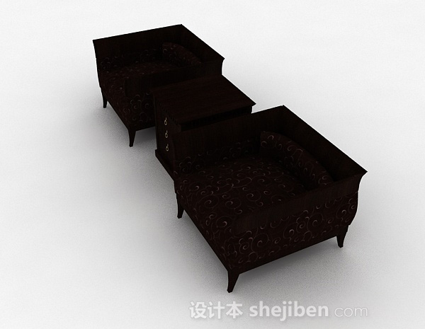 设计本棕色木质单人沙发组合3d模型下载