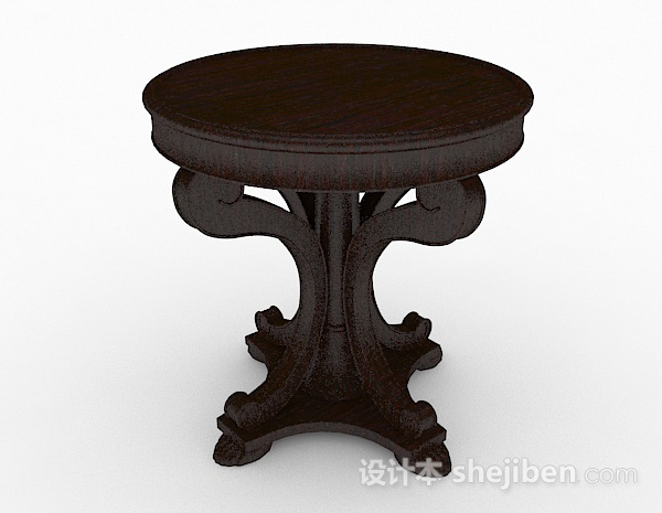 中式风格中式实木圆形餐桌3d模型下载
