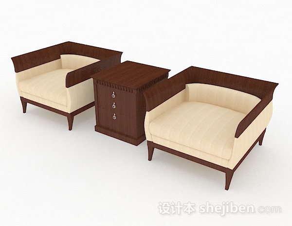 免费黄色木质单人沙发组合3d模型下载