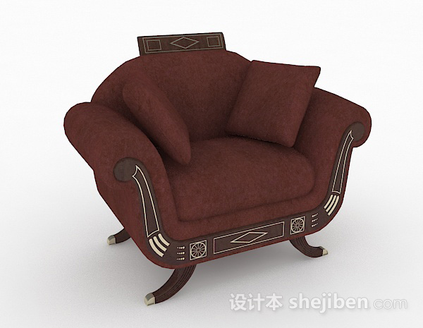 新中式红色单人沙发3d模型下载