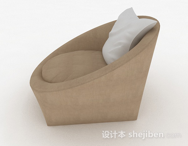 设计本棕色简约休闲单人沙发3d模型下载