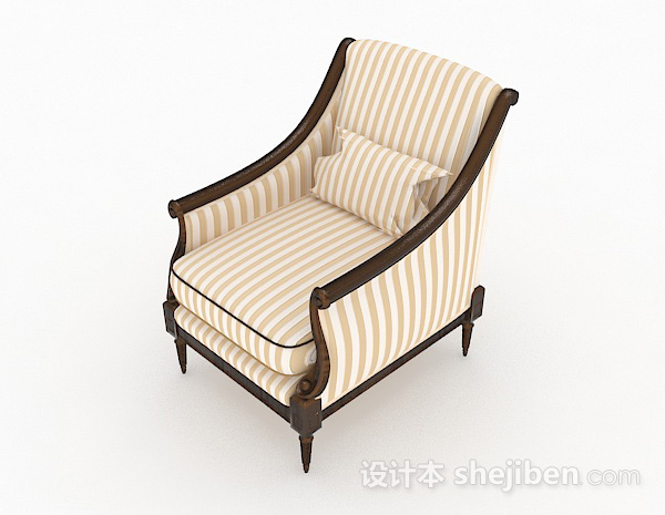 免费黄色条纹单人沙发3d模型下载
