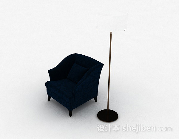 美式风格美式蓝色单人沙发3d模型下载