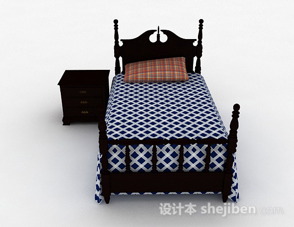 美式风格美式单人床3d模型下载