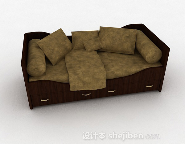 现代风格棕色木质单人床3d模型下载