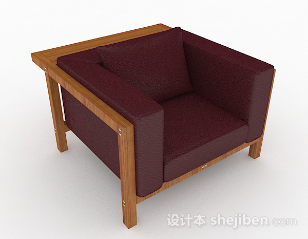 暗红色休闲简约单人沙发3d模型下载