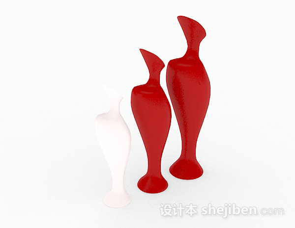 现代风格现代风格组合红色时尚花瓶3d模型下载