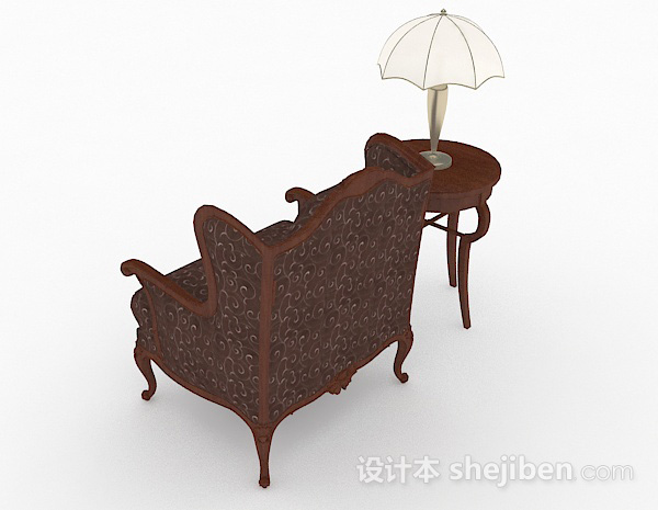 设计本欧式复古棕色单人沙发3d模型下载
