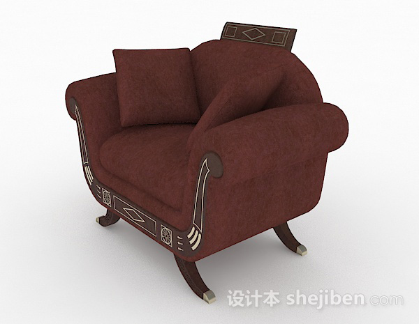 中式风格新中式红色单人沙发3d模型下载