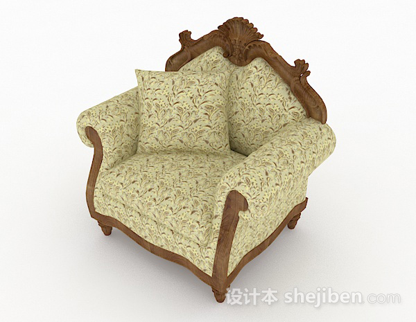 欧式风格欧式绿色花纹单人沙发3d模型下载