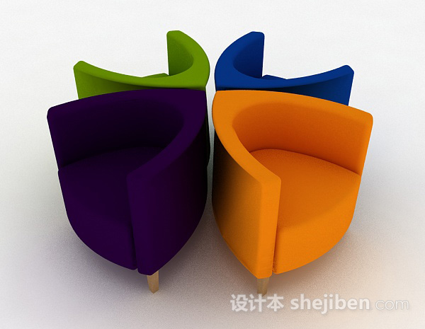 现代风格创意彩色单人沙发组合3d模型下载