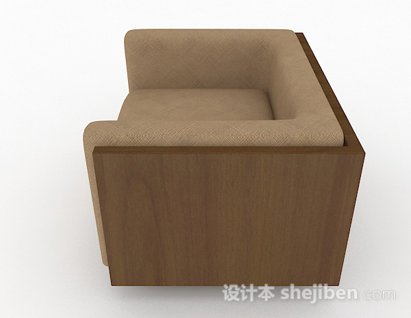 设计本棕色简约木质单人沙发3d模型下载