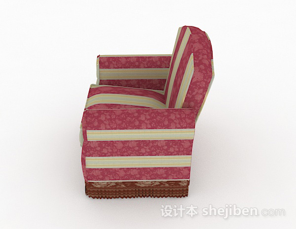 免费田园红色条纹单人沙发3d模型下载