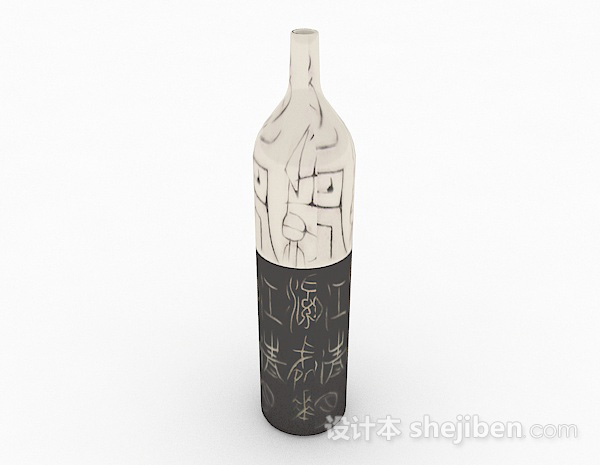 设计本中式风格黑白双色花瓶3d模型下载