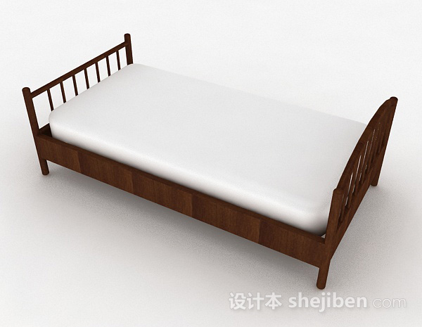 设计本简约木质单人床3d模型下载