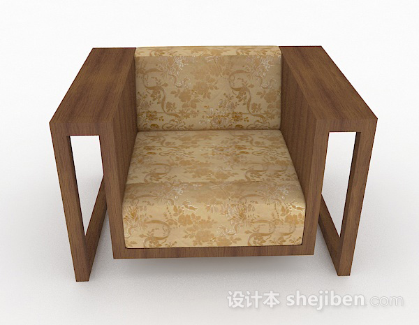田园风格田园棕色木质单人沙发3d模型下载
