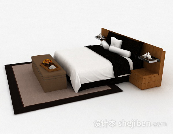 设计本商务双人床3d模型下载