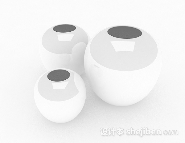 免费现代风格组合白色大肚花瓶3d模型下载