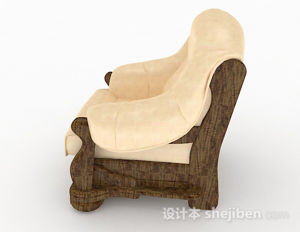 设计本黄色木质单人沙发3d模型下载