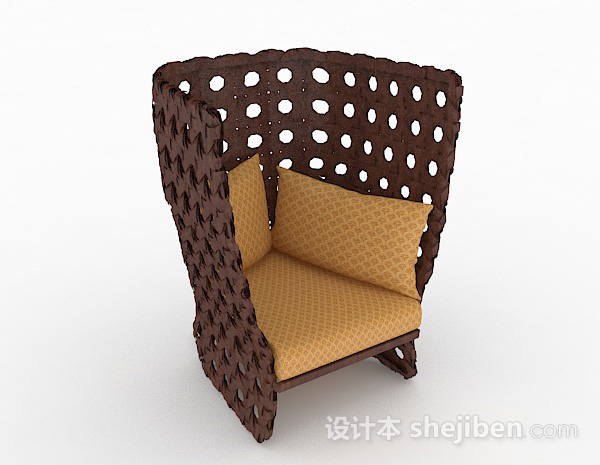 田园棕色编织单人沙发3d模型下载