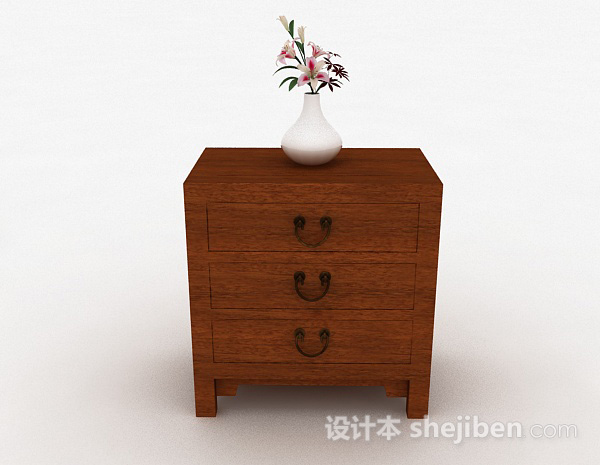现代风格棕色木质简约床头柜3d模型下载