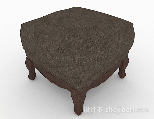 设计本棕色方形沙发凳3d模型下载