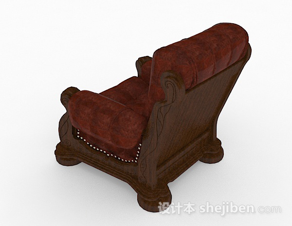 设计本红色木质单人沙发3d模型下载