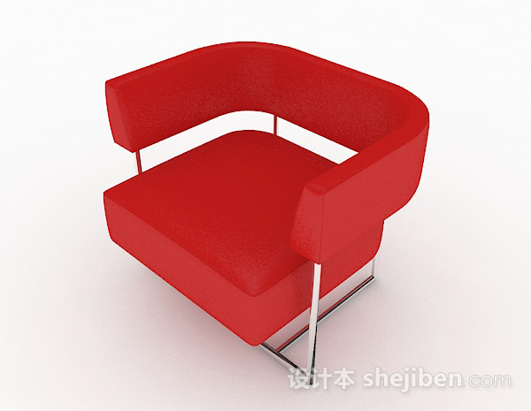 现代风格红色简约休闲单人沙发3d模型下载