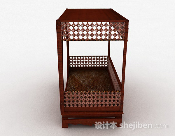 设计本中式木质单人床3d模型下载