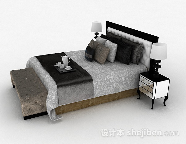 设计本灰色家居双人床3d模型下载
