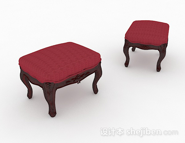 欧式风格欧式红色沙发凳3d模型下载
