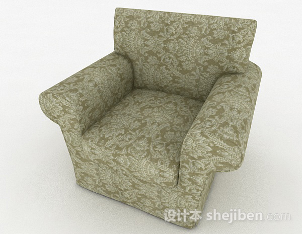 免费田园绿色花纹单人沙发3d模型下载