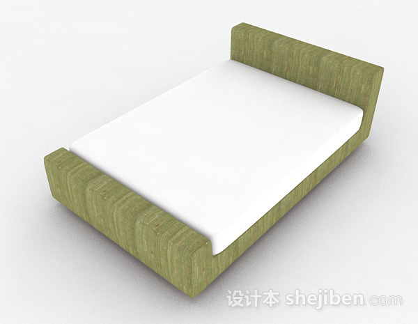 免费绿色简约单人床3d模型下载