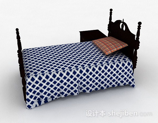 设计本美式单人床3d模型下载