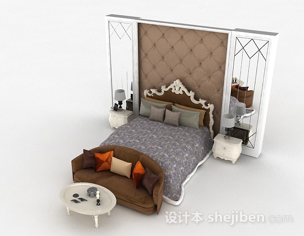 欧式风格欧式家居双人床3d模型下载