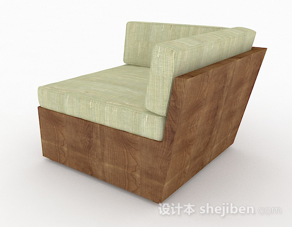 免费田园绿色木质单人沙发3d模型下载