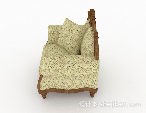 设计本欧式绿色花纹单人沙发3d模型下载