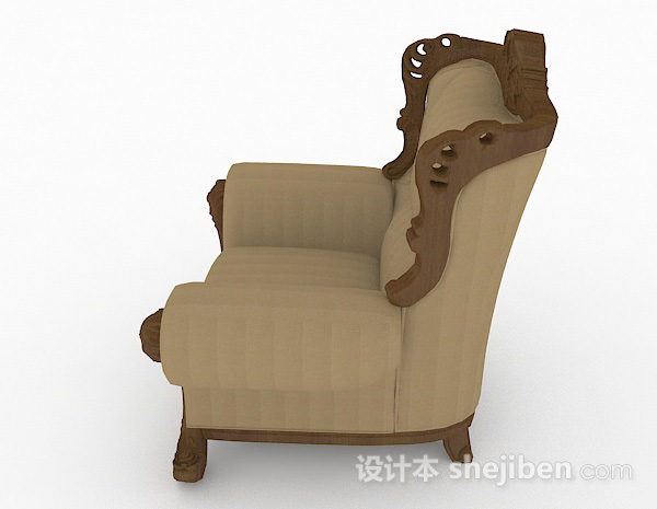 设计本欧式棕色家居单人沙发3d模型下载