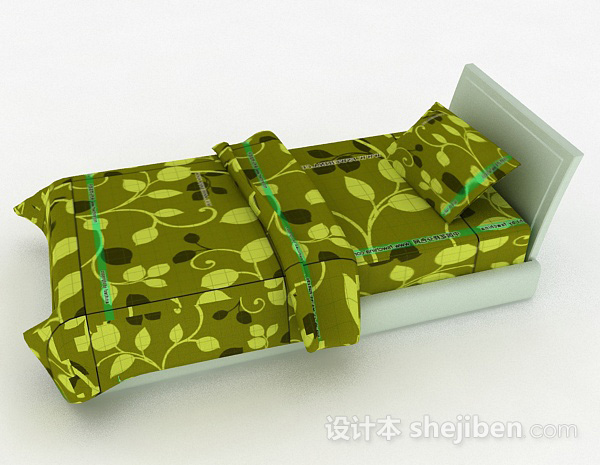 设计本绿色单人床3d模型下载