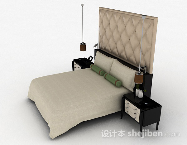 设计本现代棕色双人床3d模型下载