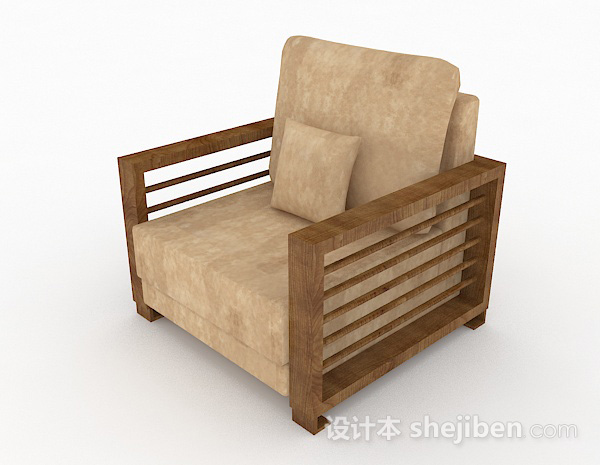 田园风格田园木质单人沙发3d模型下载