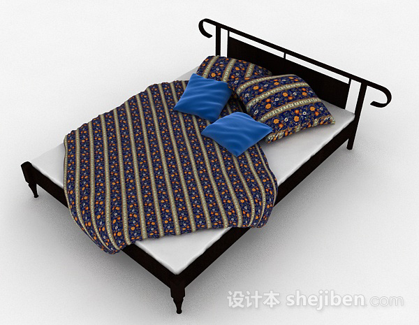 现代风格黑色双人床3d模型下载