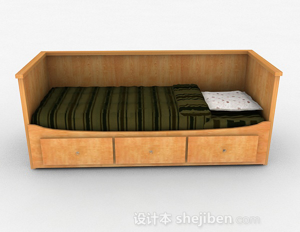 现代风格黄色木质单人床3d模型下载